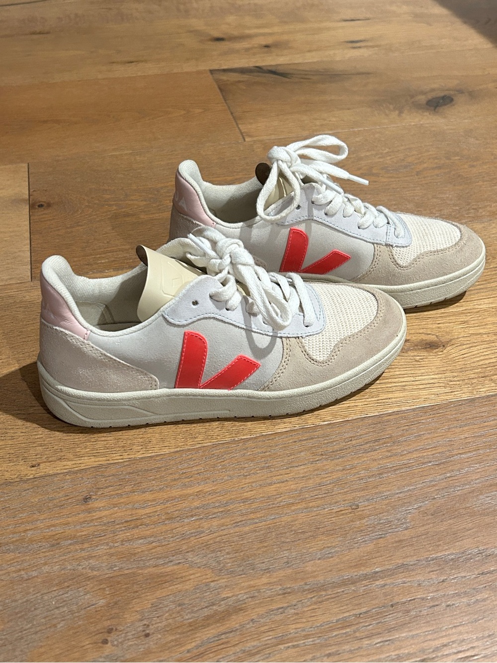 Veja Women’s Low-Top Sneakers, Tan with Coral V